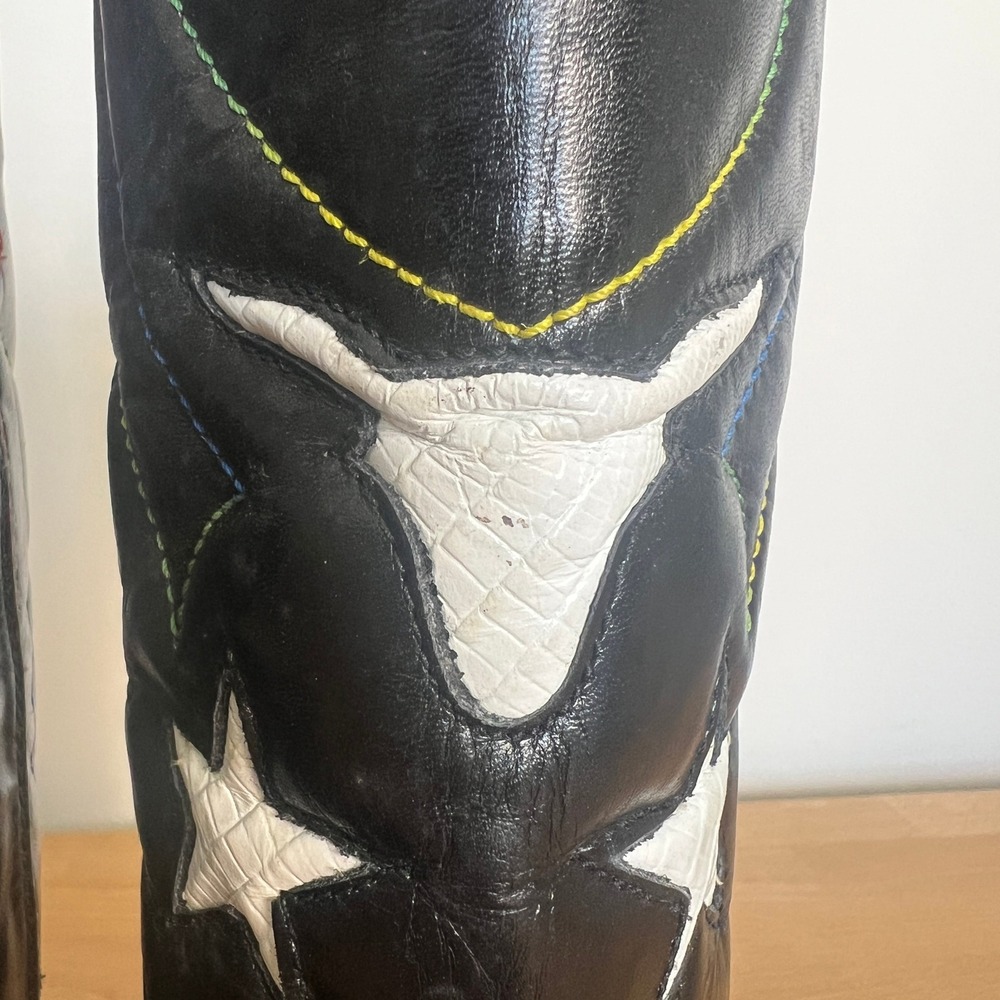 Nine West Red and Black Western Cowboy Boots with White Star Appliqués - Picture 14 of 14